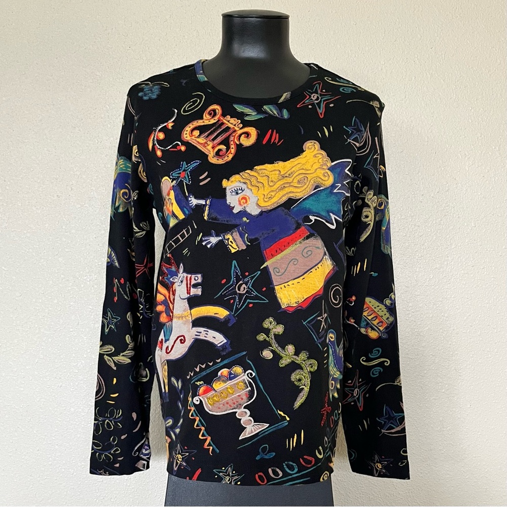 Chico's Black and Yellow Graphic Long Sleeve